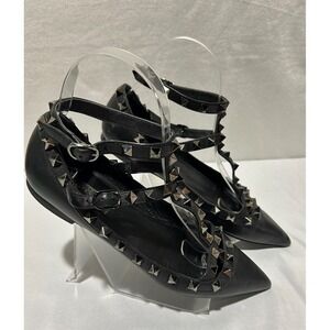 Valentino Garavani Noir Black Leather Studded Pointed Ballet Flats 35.5 US 5.5